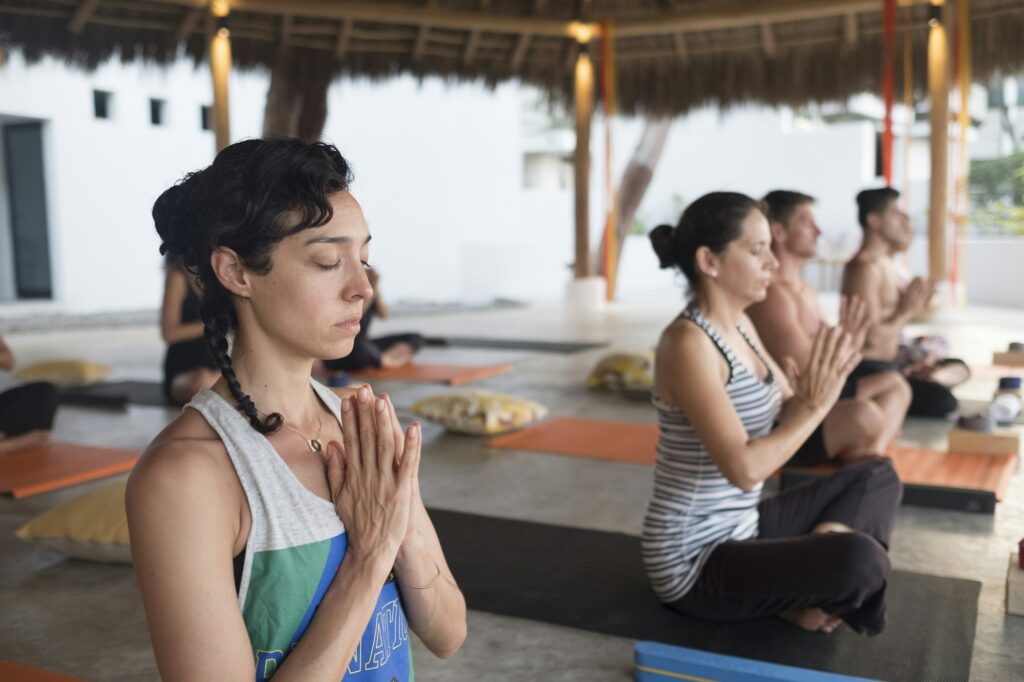 Yoga class meditating